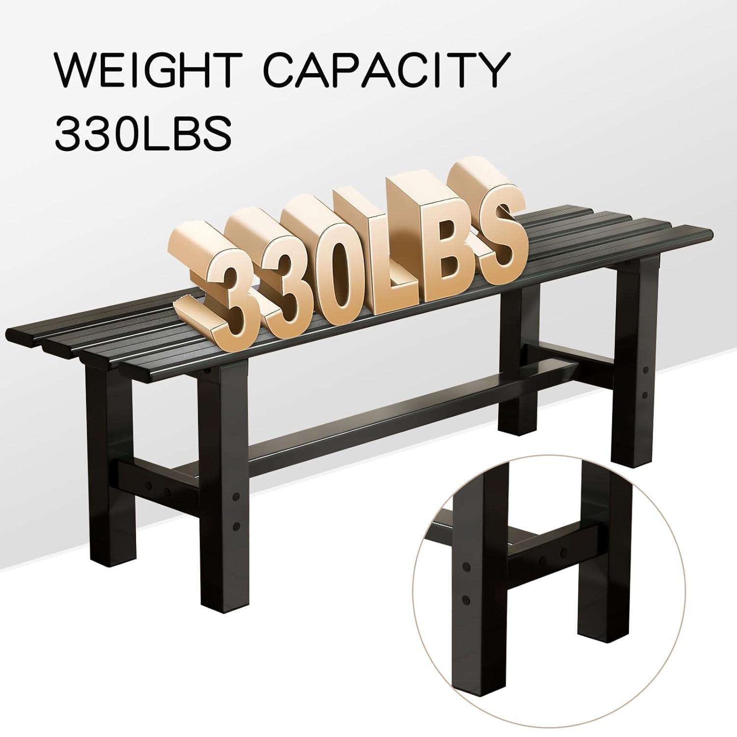 TECSPACE 47 Inches Aluminum Outdoor Weatherproof Bench Backless, 330 LBS Bearing Capacity Garden Porch Bench, Black