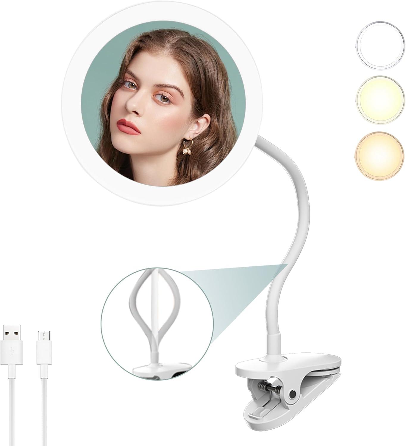 6.5" White LED Gooseneck Clip-On Vanity Mirror