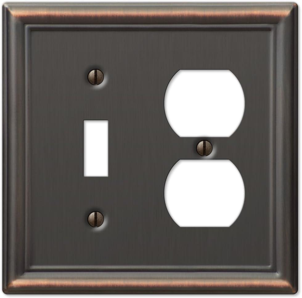 Amerelle 149TDDB Chelsea 5" Tall Wallplate, 1 Toggle / 1 Duplex, Steel, Aged Bronze, 1-Pack