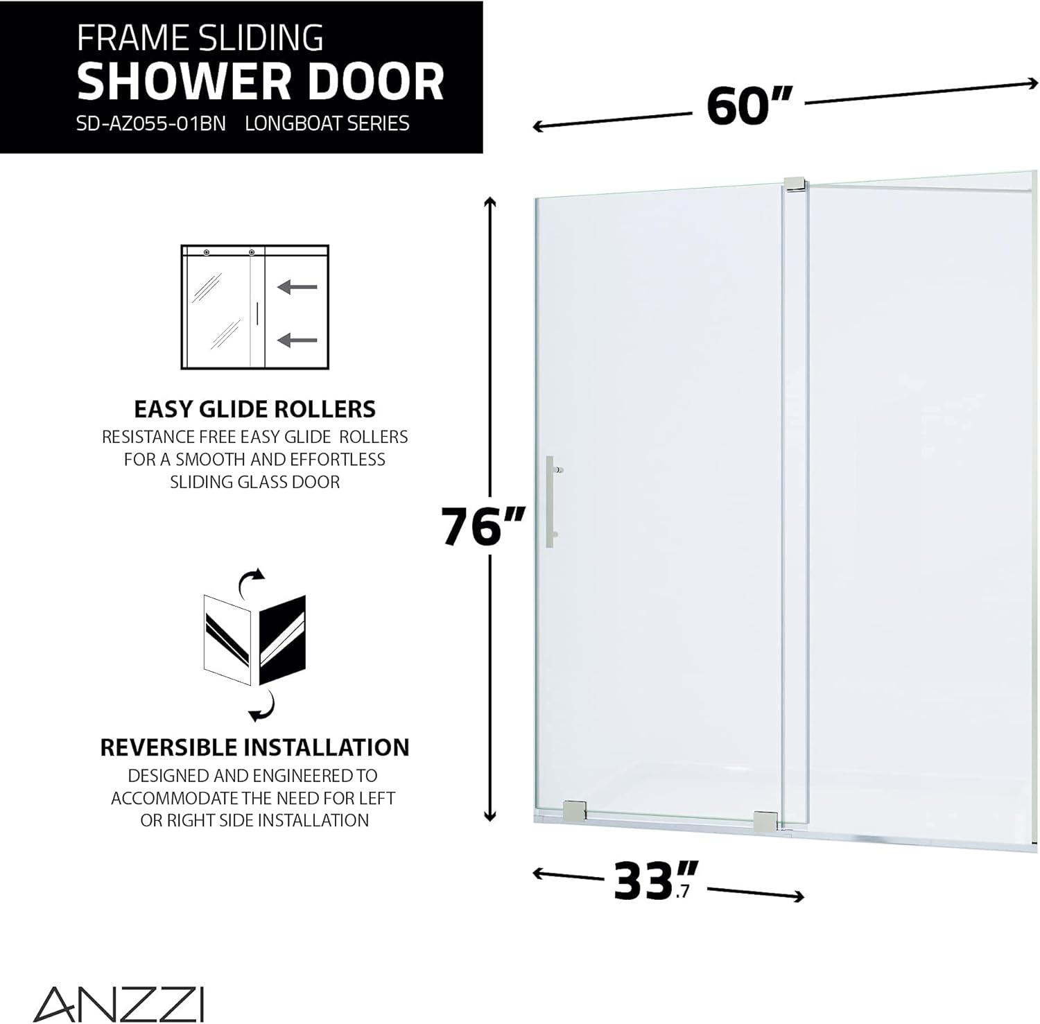 76" Brushed Nickel Semi-Frameless Shower Door with Tsunami Guard