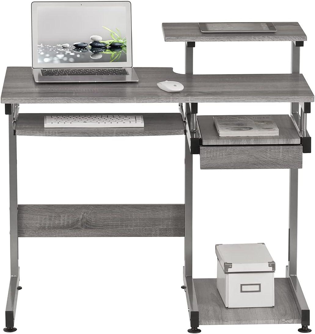 Complete Computer Workstation Desk Gray - Techni Mobili: With Drawer, Steel Frame, MDF Surface