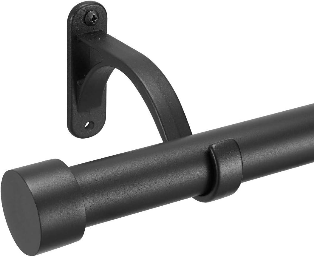 Matte Black Adjustable Curtain Rod with Aluminum Brackets, 16-28 Inches