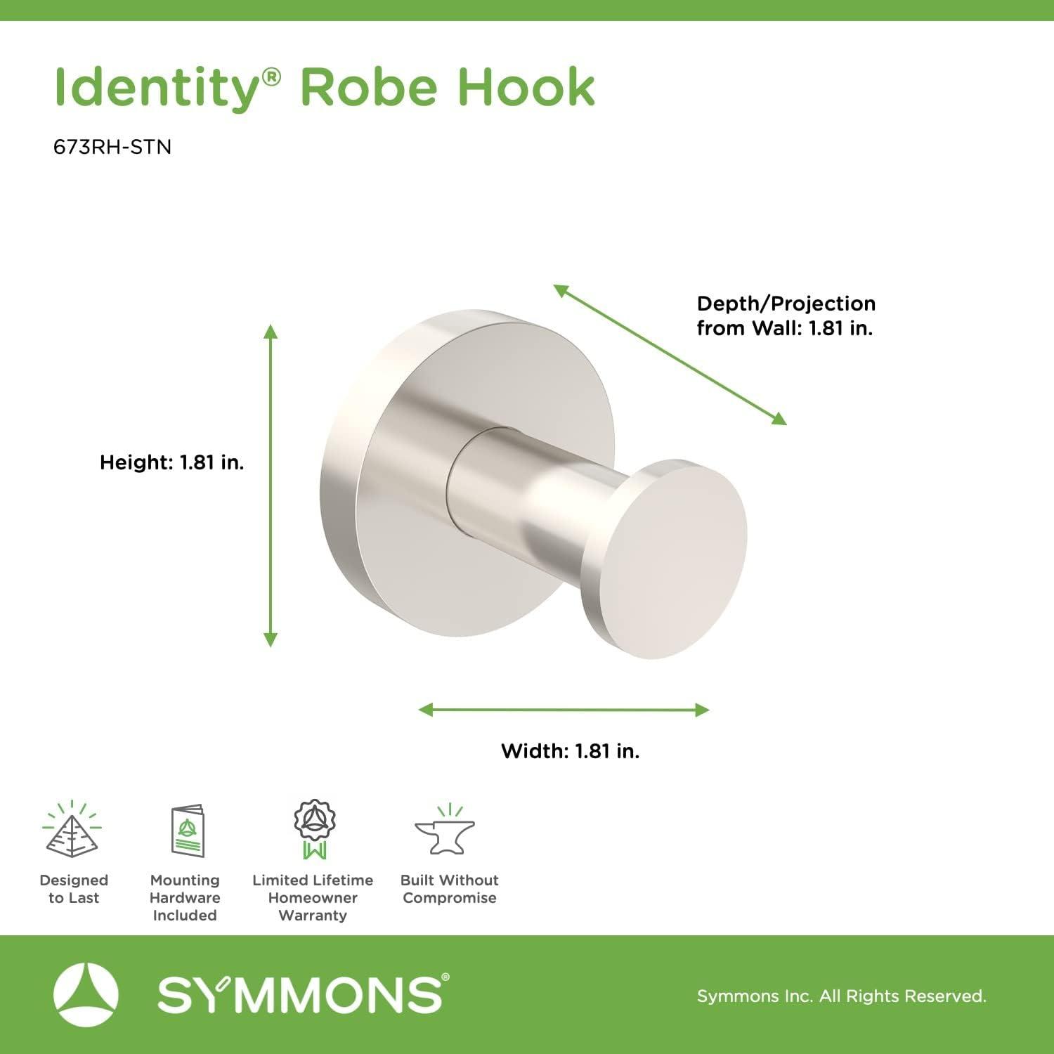 Identity Wall-Mounted Robe Hook with Mounting Hardware in Satin Nickel