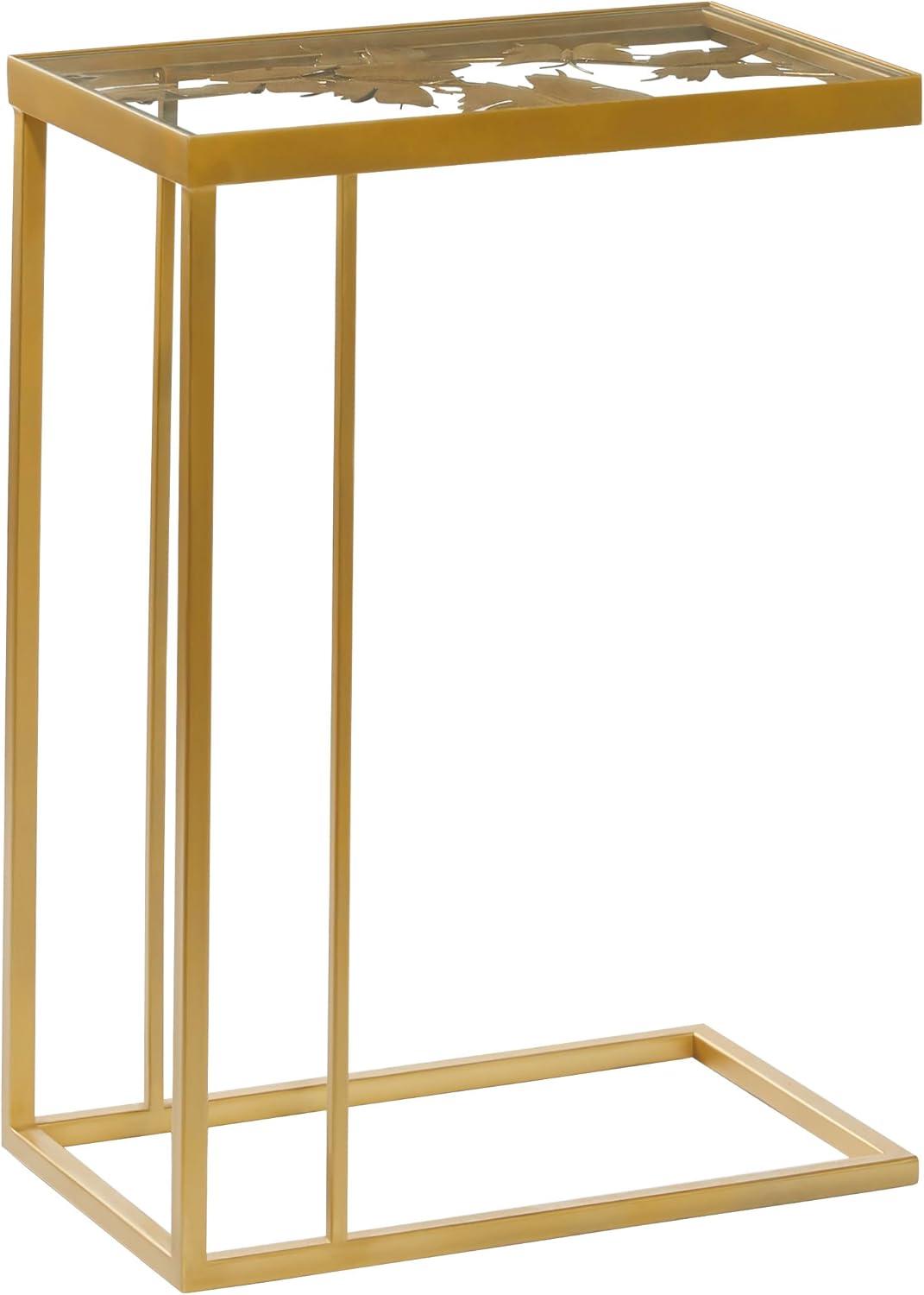 Elegant Gold Metal and Clear Glass C-Shaped Accent Table