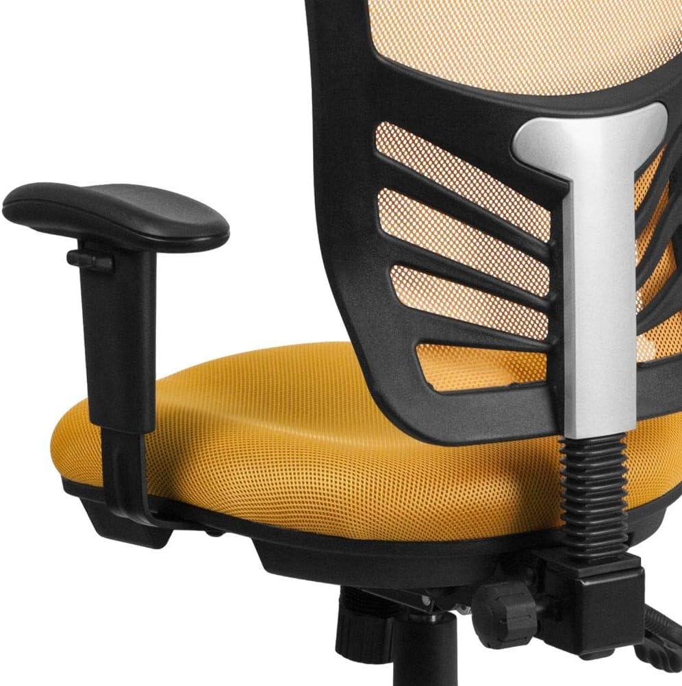 ErgoFlex Mid-Back Yellow-Orange Mesh Executive Swivel Chair with Adjustable Arms