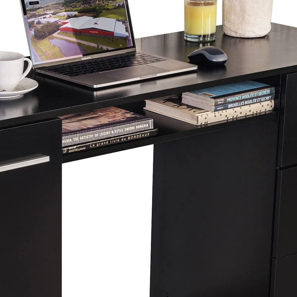 Madesa Modern Office Desk with Drawers 53 inch, Study Desk for Home Office, PC Table with 3 Drawers, 1 Door and 1 Storage Shelf (Black)