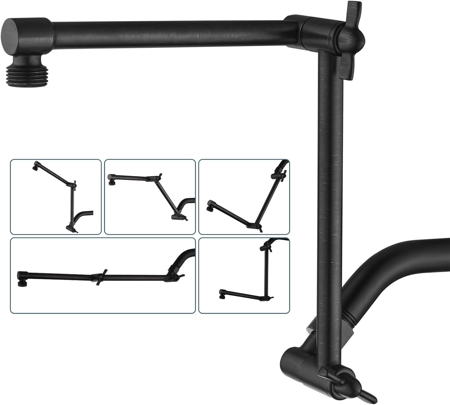 Bright Showers Brass Shower Arm Extender for Rain and Handheld Shower Head, 14 inch Universal Shower Head Extension Arm, Adjustable Height & Angle, Oil-Rubbed Bronze