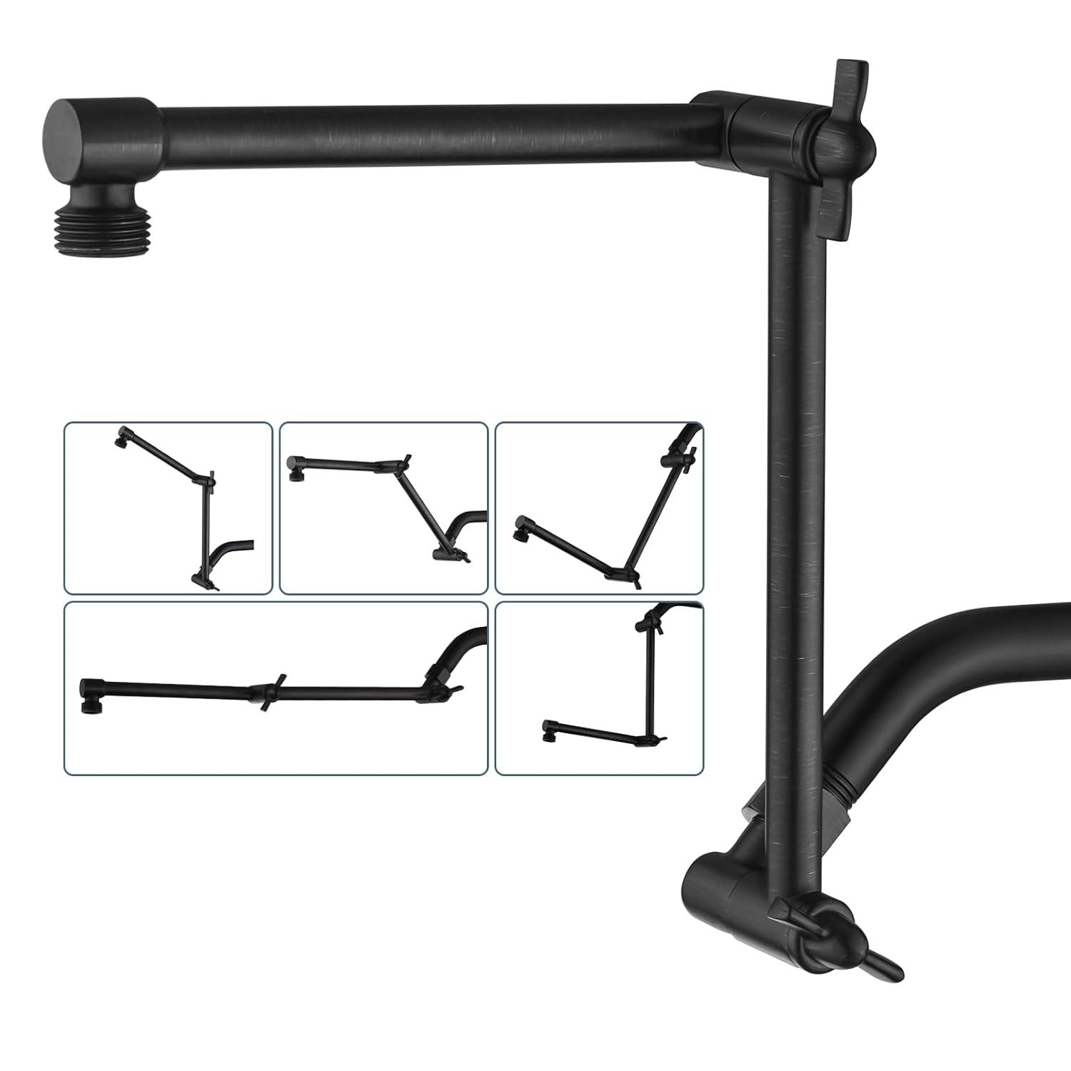 Bright Showers Brass Shower Arm Extender for Rain and Handheld Shower Head, 14 inch Universal Shower Head Extension Arm, Adjustable Height & Angle, Oil-Rubbed Bronze