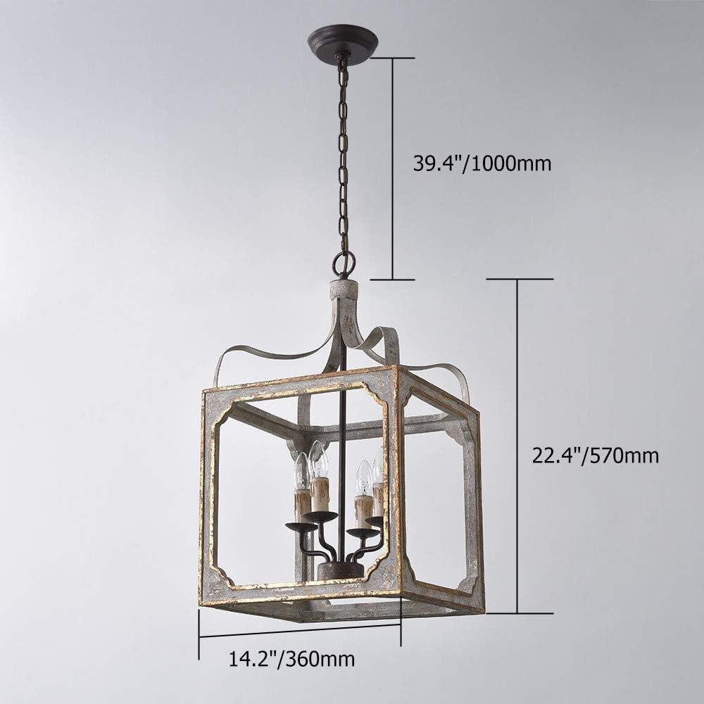 Homary 4-Light French Antique Gray Electric Suare Lantern Pendant Chandelier