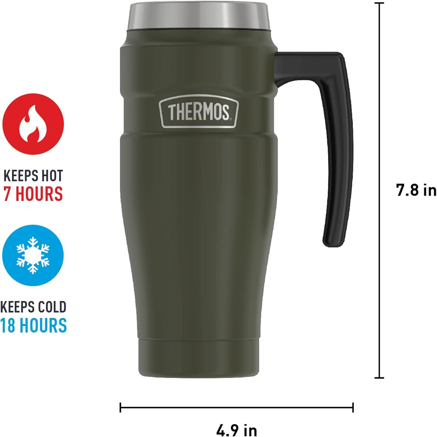 Thermos 16 oz Matte Army Green Stainless Steel Travel Mug with Handle