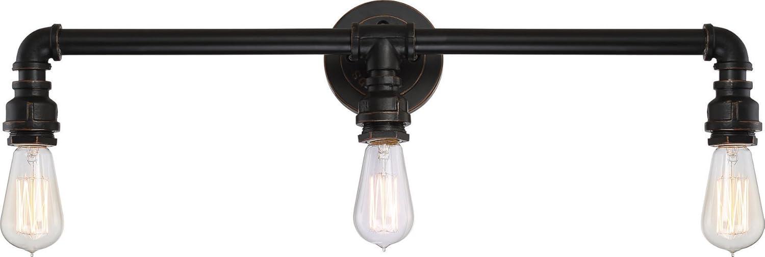 Industrial Bronze 3-Light Vanity Fixture with Edison Bulbs