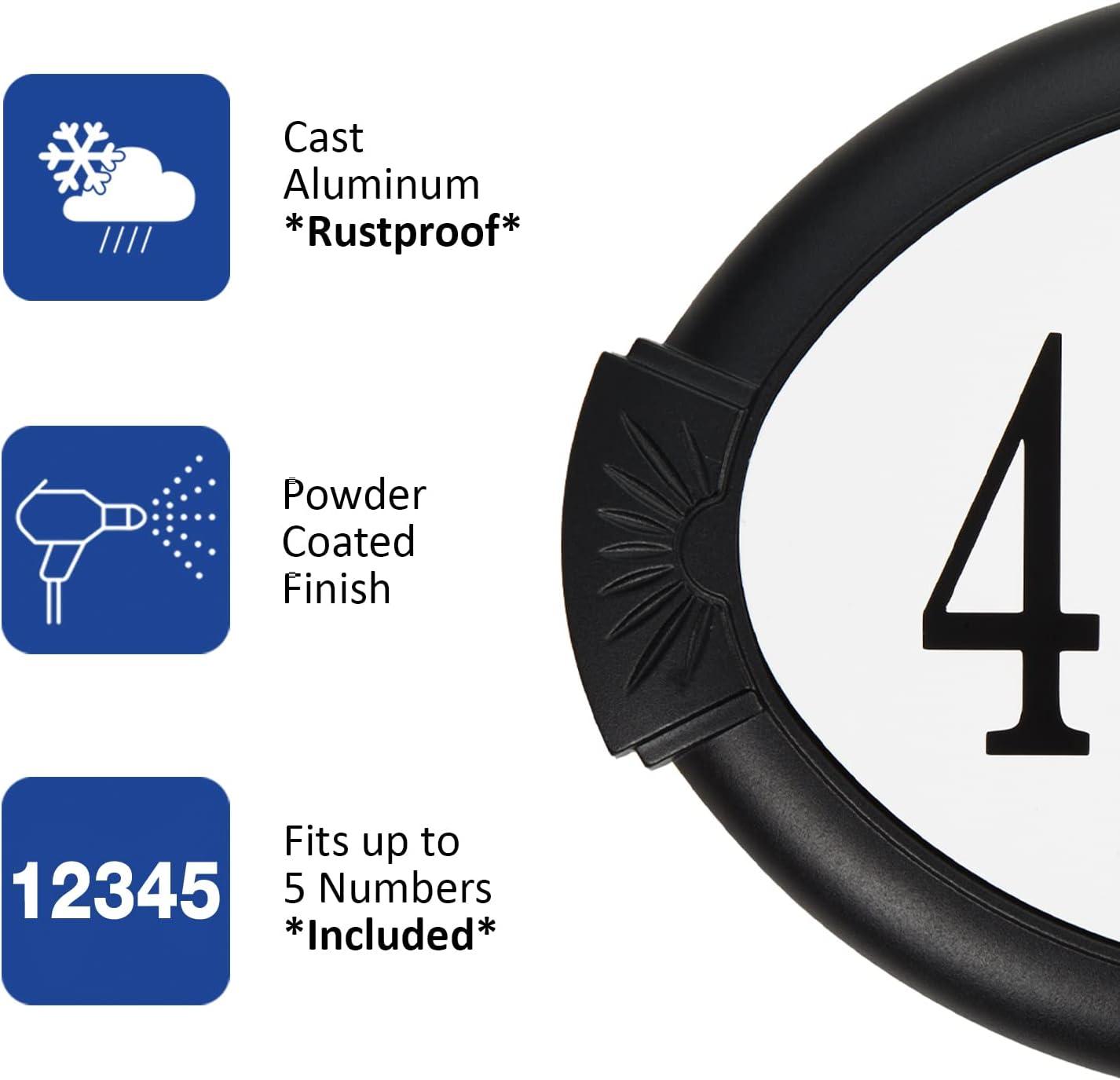 Classic Black Oval Aluminum Address Plaque with Vinyl Numbers