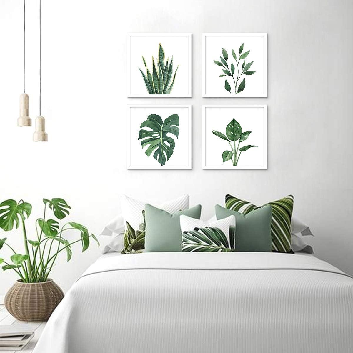 ArtbyHannah Canvas Wall Art Prints, Unframed Botanical Pictures Wall Decor, Sage Green Leaf Plant Poster for Bedroom Decorations & Gift (10x10 Inch, 4 Pack)