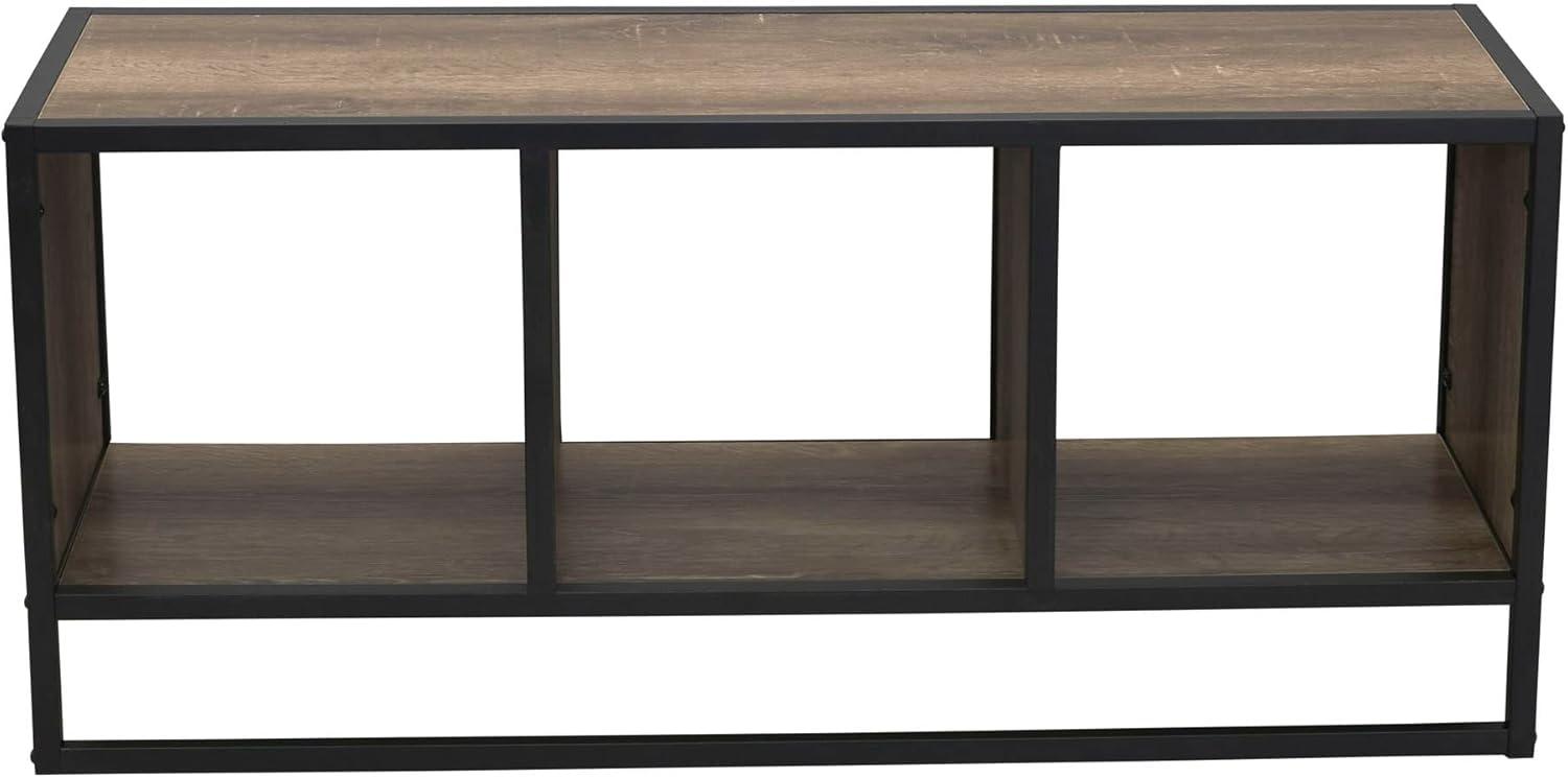 Household Essentials Jamestown TV Stand Coffee Table with Square Cube Storage Compartments Ashwood Rustic Wood Grain and Black Metal