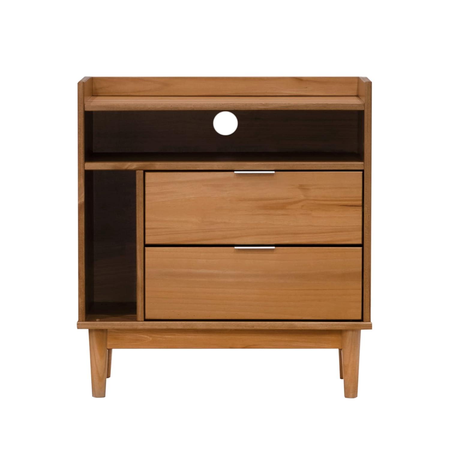 25" Solid Wood 2-Drawer Night Stand with Gallery - Caramel