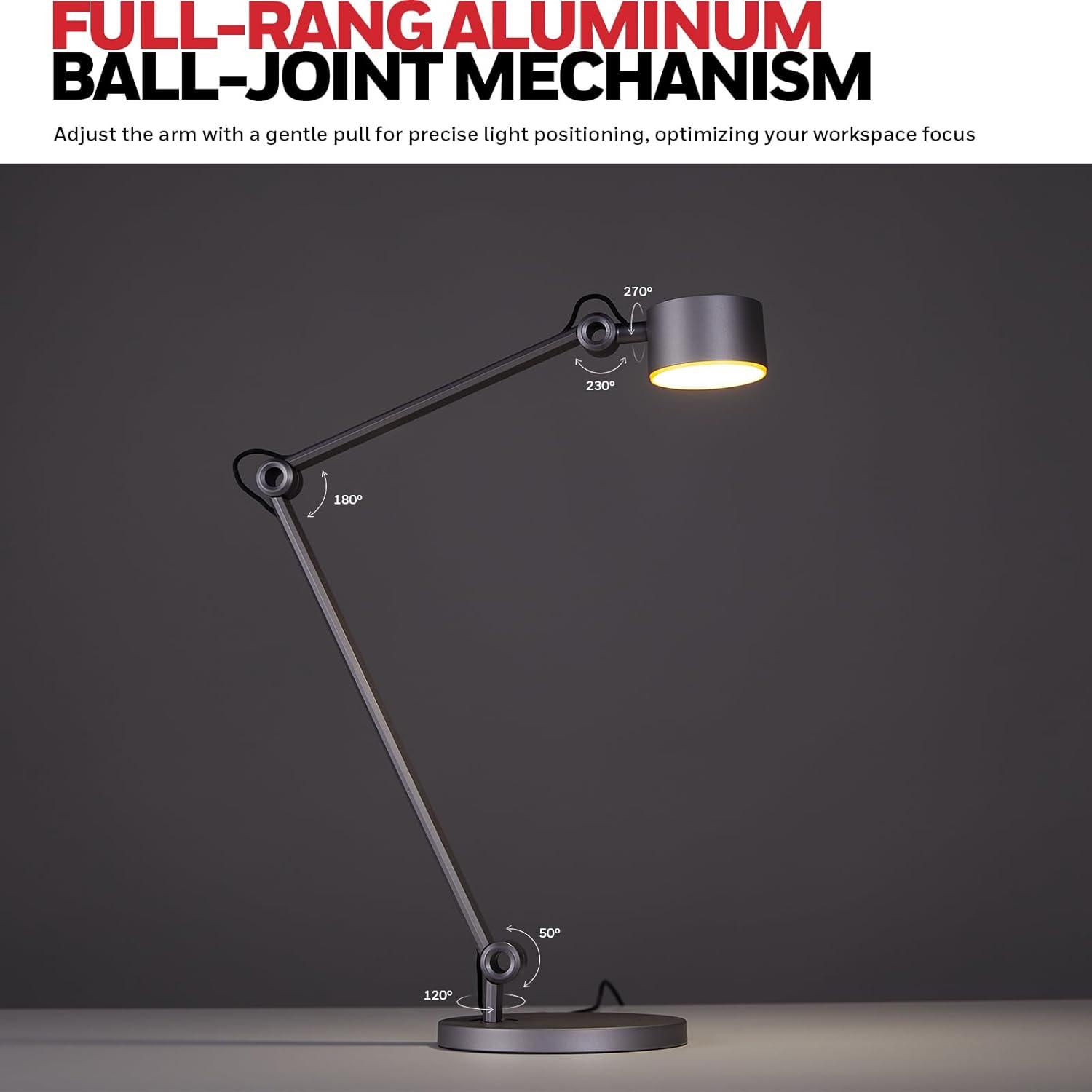 Honeywell HWT-01A Office LED Desk Lamp, 4000K Natural Light Dimmable Eye-Protection Table Lamps, Full Metal Touch Control Desk Light, Adjustable Swing Arm Table Light for Home Office Reading Bedroom