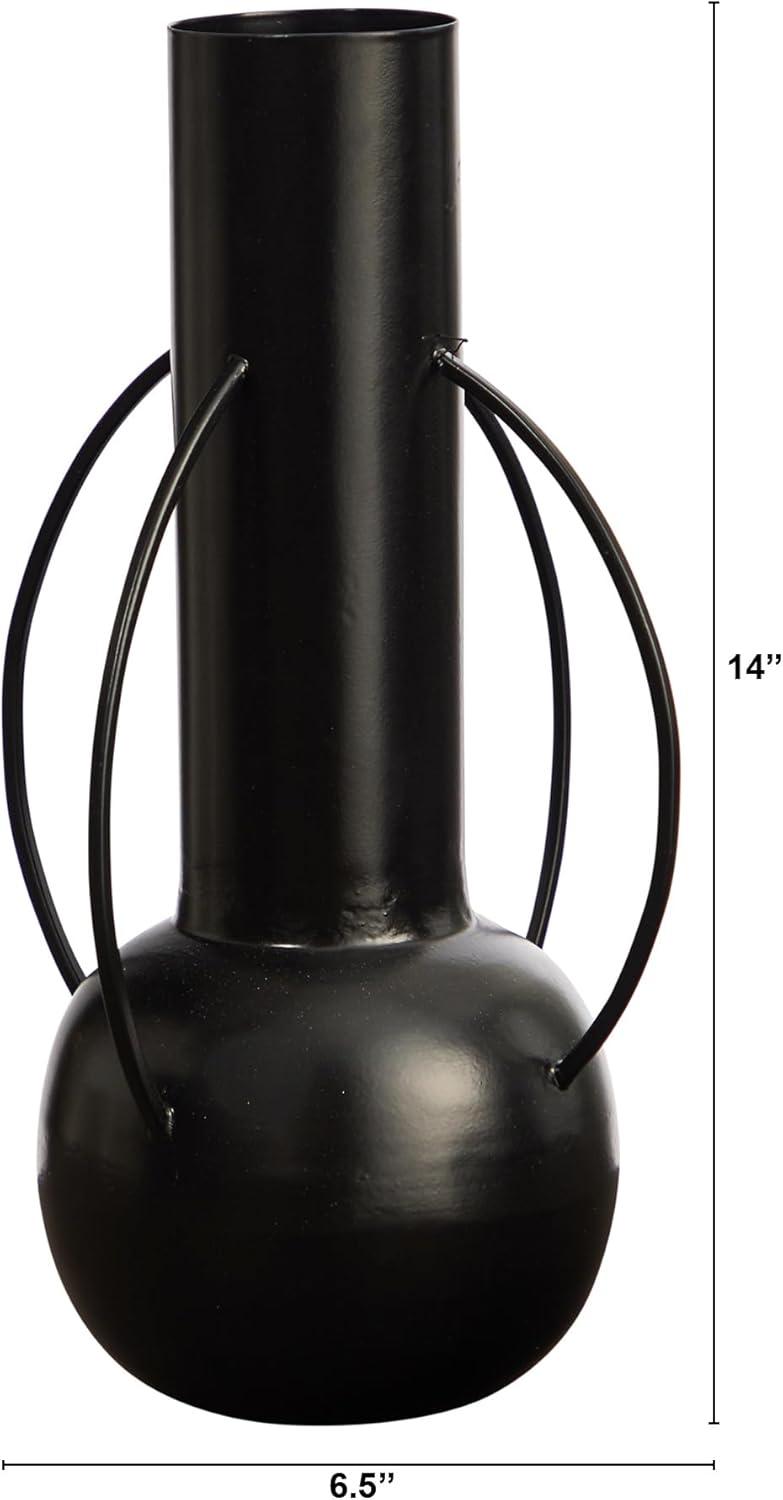 Nearly Natural 14in. Contemporary Metal Vase, Black