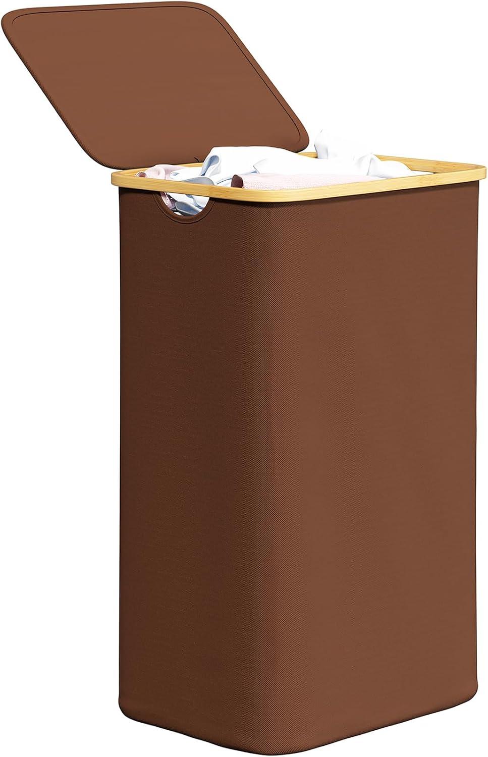 SpaceAid Tall Laundry Hamper with Lid – 110L Collapsible Clothes Basket with Bamboo Handles for Bedroom, Bathroom or Dorm