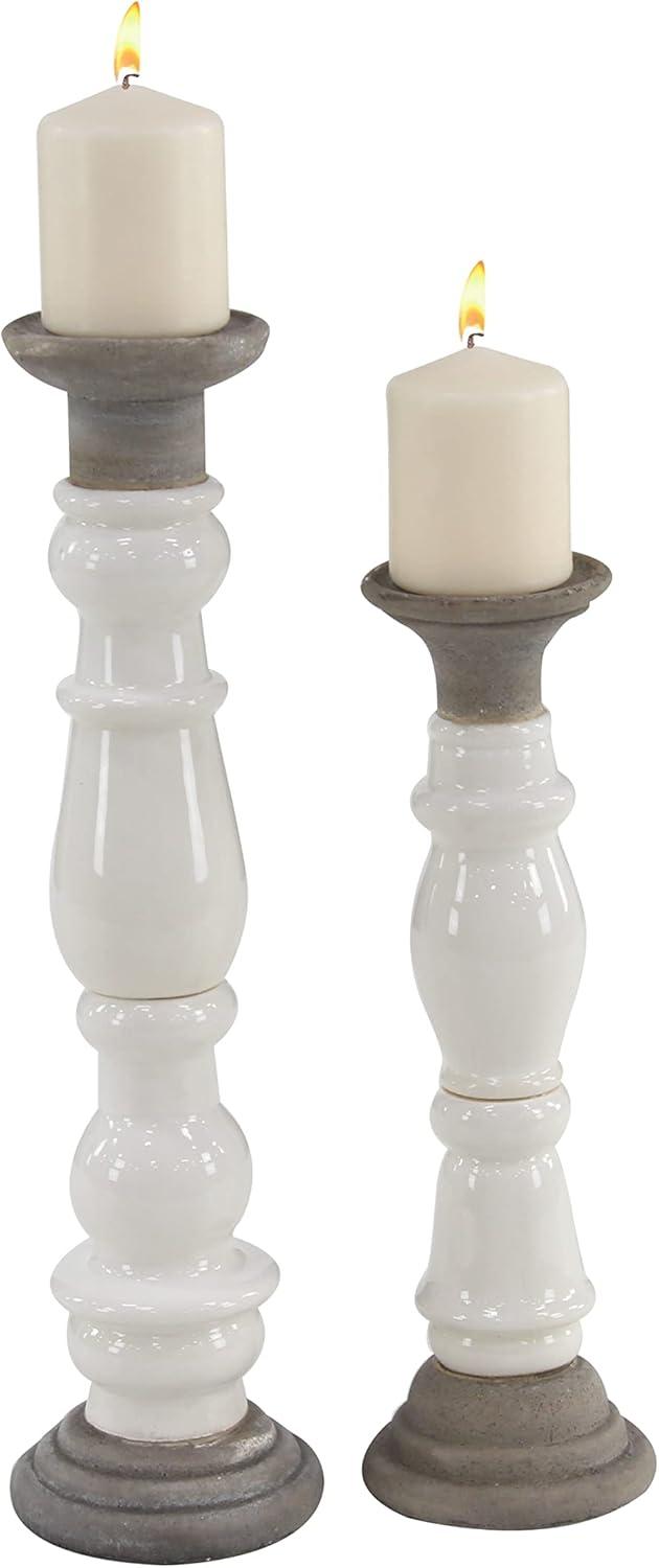 Elegant Rustic White Ceramic Baluster Candlestick Pair, 20" Height