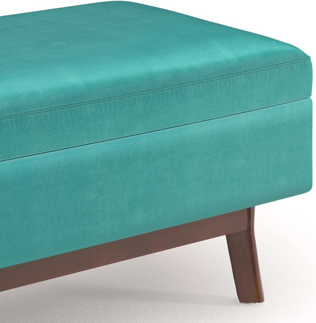 Owen Aqua Blue Velvet Mid Century Modern Small Storage Ottoman