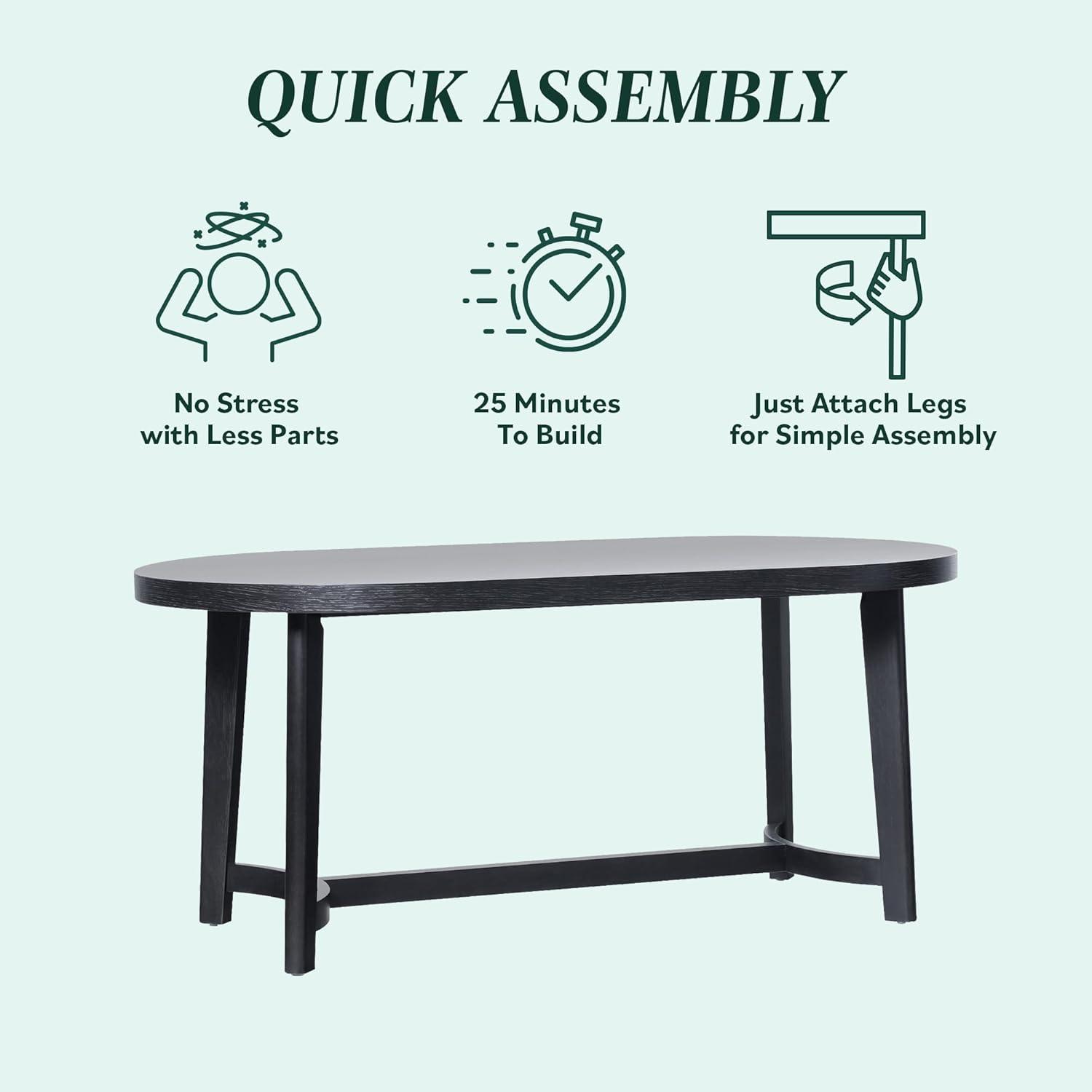 Walker Edison Modern Farmhouse Rustic Solid Oak Wood Oval Dining Table for 6 - Black Oak