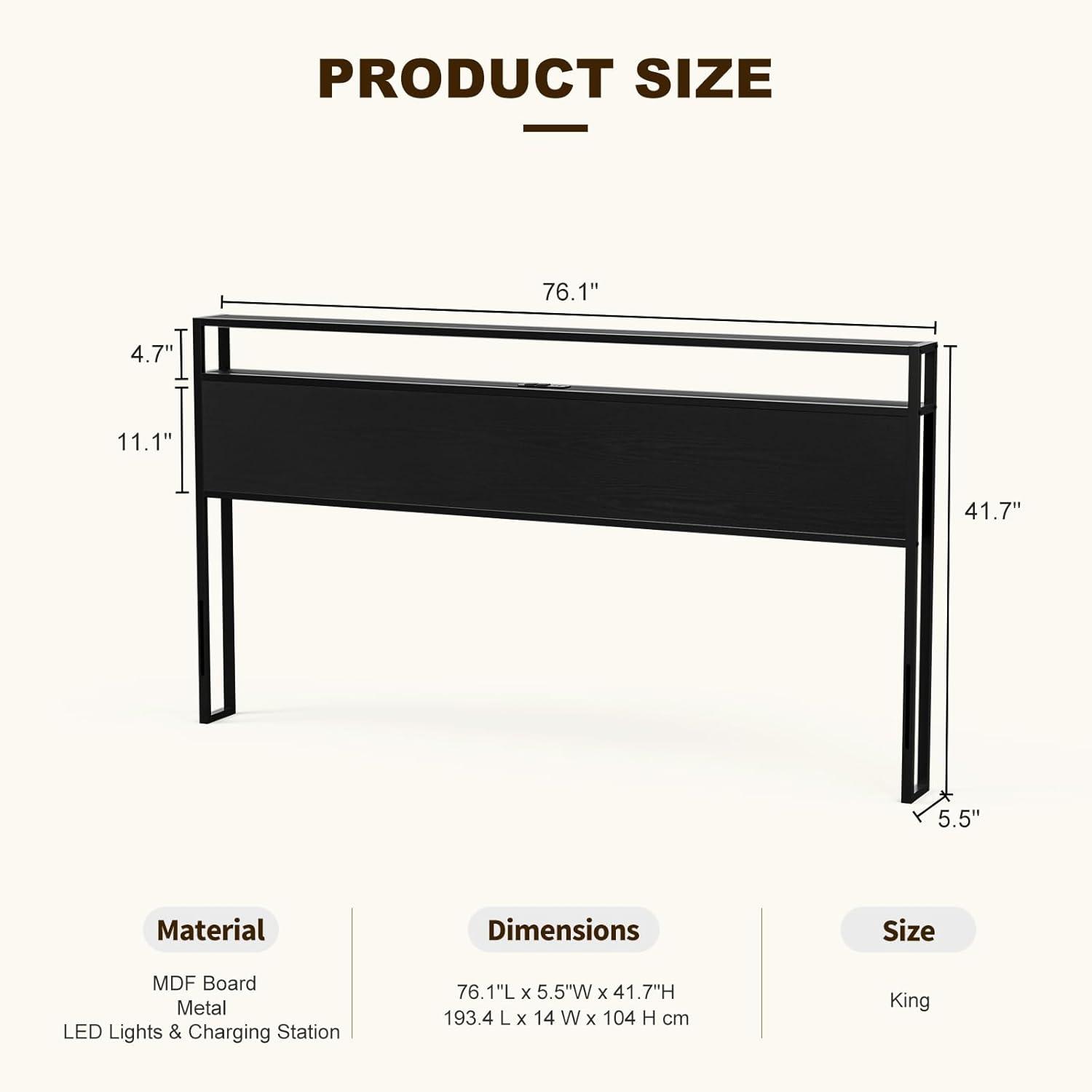 Ivy Bronx Kaiwei Storage Headboard With Led Lights & Charging Station - Industrial Metal And Wood