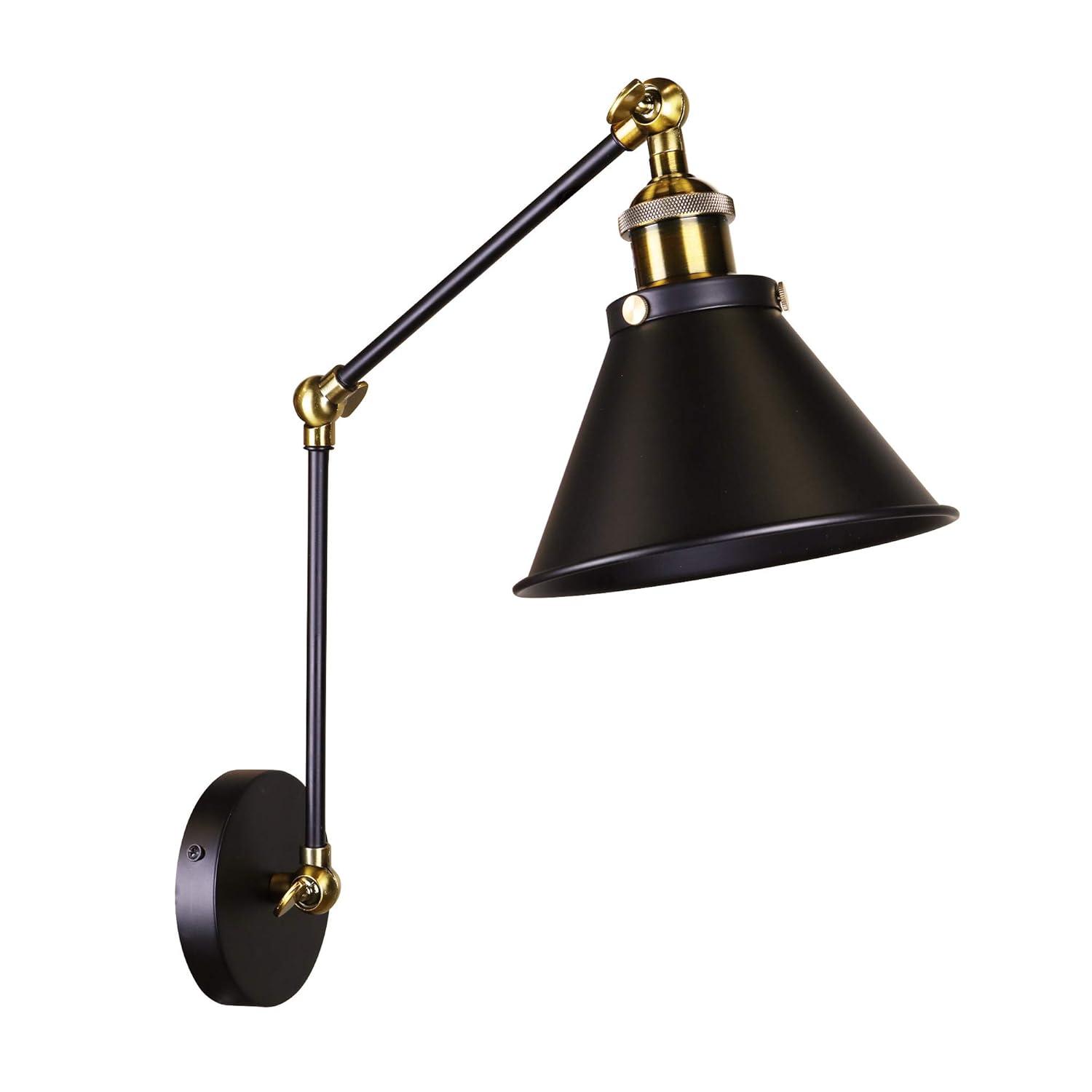 Warehouse of Tiffany Payne Matte Black & Antique Brass 1-Light Wall Sconce with Metal Cone Shade