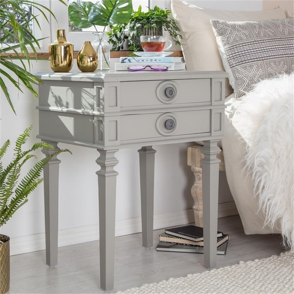 Irving Side Table with 2 Drawers Gray - Finch: Sturdy Wooden End, No Assembly Required