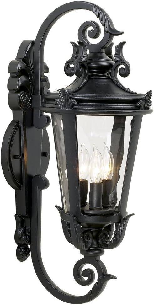 John Timberland Casa Marseille Vintage Rustic Outdoor Wall Light Fixture Black Scroll Arm 21 1/2" Clear Hammered Glass for Post Exterior Barn Deck
