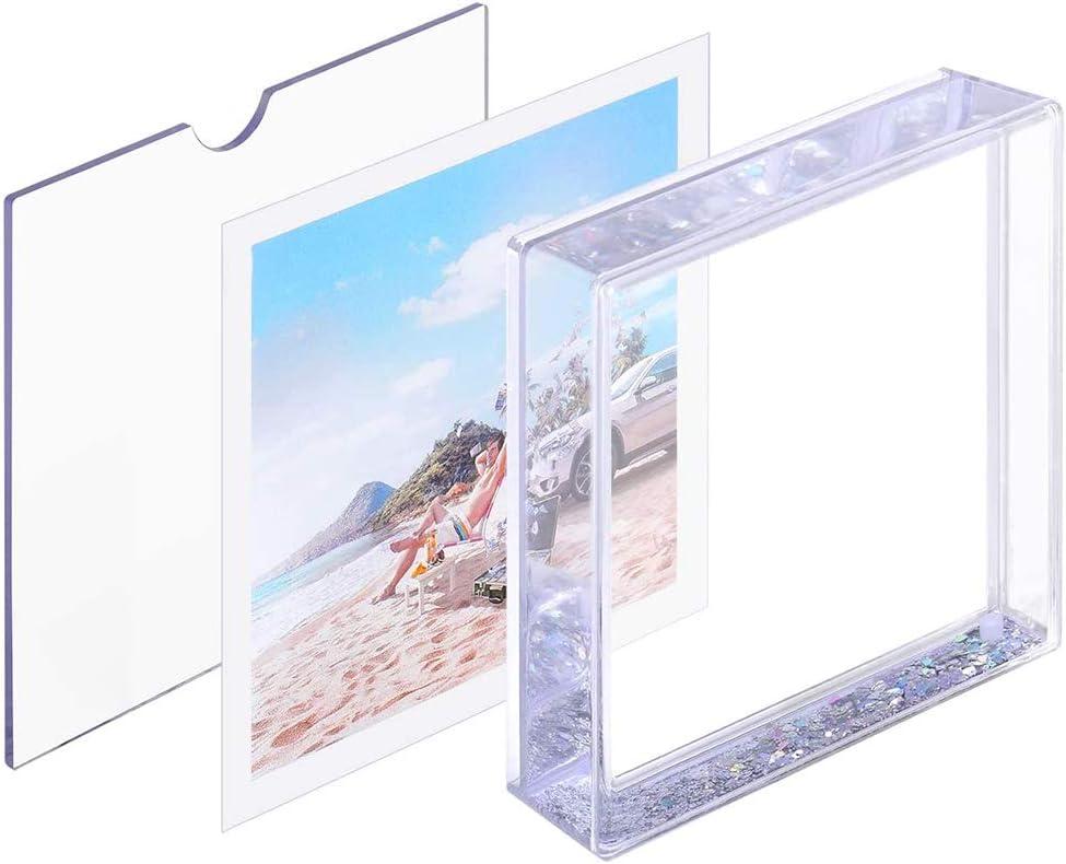 4x4 Glitter Picture Frame Cute Liquid Acrylic Photo Frames for Family Friends Couples Gifts, Mount for 4x4 inch (10x10 cm) Picture