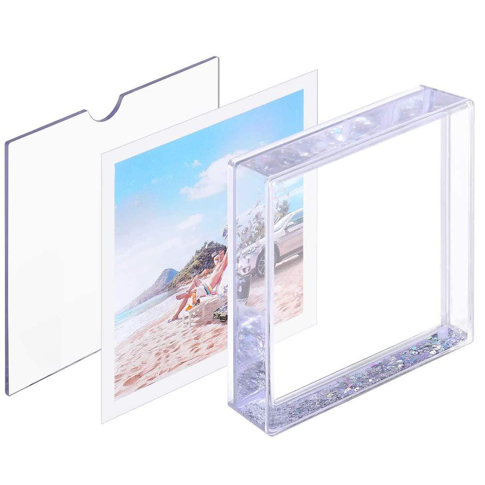 4x4 Glitter Picture Frame Cute Liquid Acrylic Photo Frames for Family Friends Couples Gifts, Mount for 4x4 inch (10x10 cm) Picture