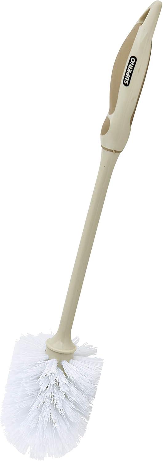 Beige and White Long Handle Toilet Brush with Ergonomic Grip