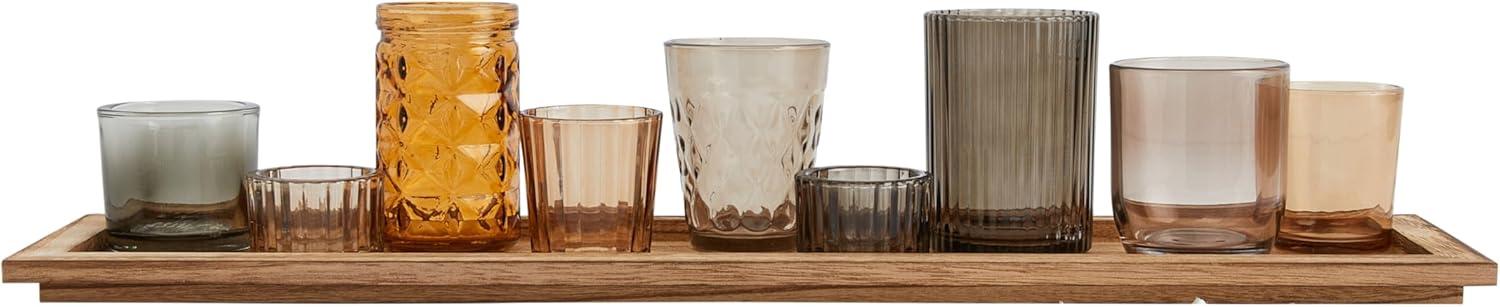 Wood Tray with 9 Glass Votive Holders - Storied Home