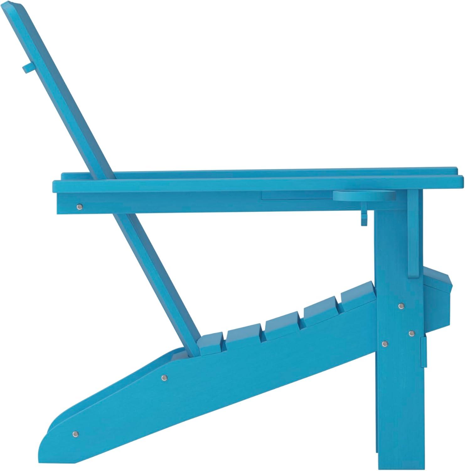 Flash Furniture Halifax Adirondack Chair with Cup Holder, Weather Resistant HDPE Adirondack Chair in Blue