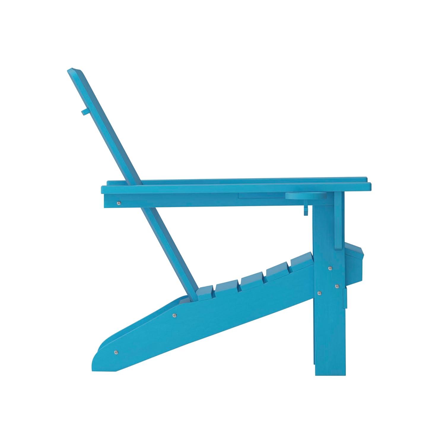 Flash Furniture Halifax Adirondack Chair with Cup Holder, Weather Resistant HDPE Adirondack Chair in Blue