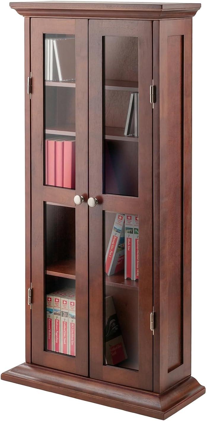 Dvd-Cd Cabinet - Antique Walnut - Winsome: Multimedia Storage, Glass Doors, 4 Adjustable Shelves