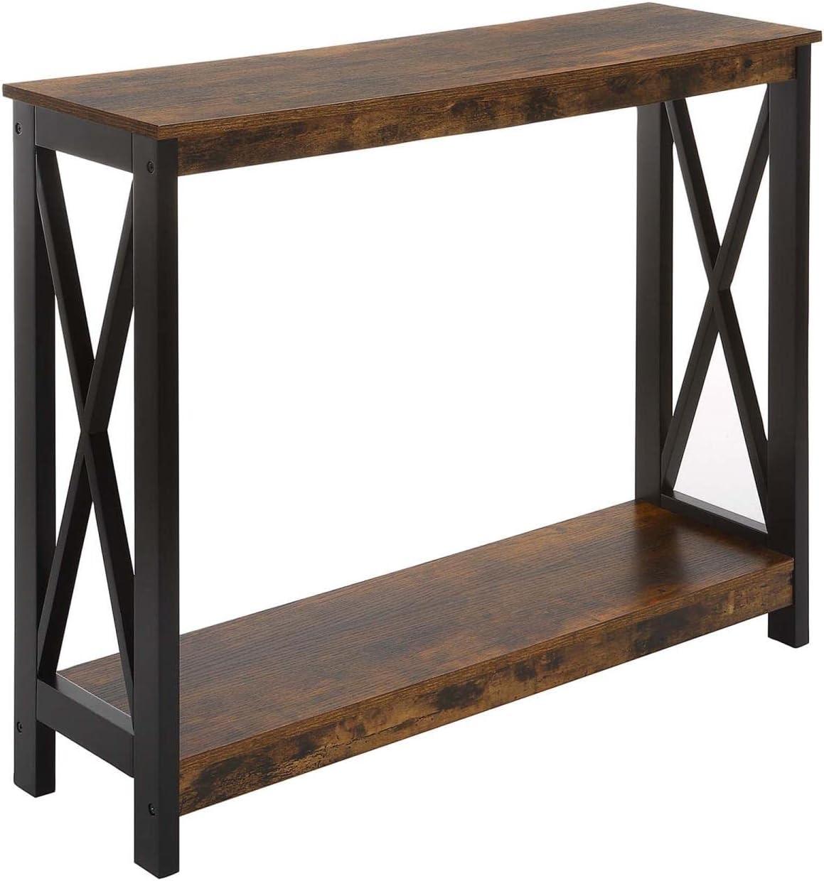 Oxford Barnwood & Black Metal Console Table with Open Shelving