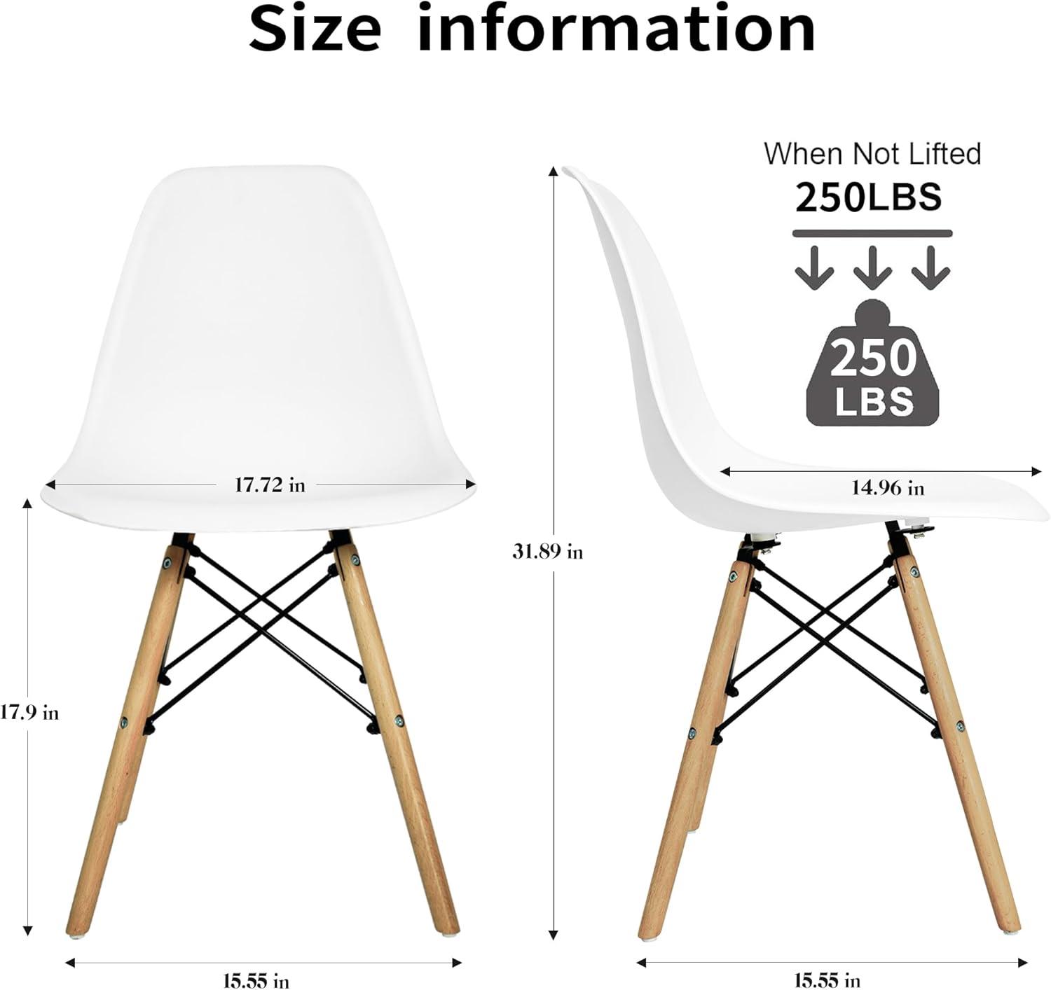 CangLong Modern Style Dining Chairs, Mid Century Plastic Dining Chair with Wood Legs, for Kitchen, Dining, Bedroom, Living Room, Set of 4, White
