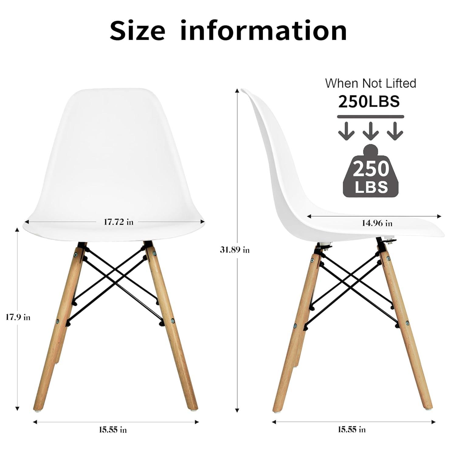 CangLong Modern Style Dining Chairs, Mid Century Plastic Dining Chair with Wood Legs, for Kitchen, Dining, Bedroom, Living Room, Set of 4, White