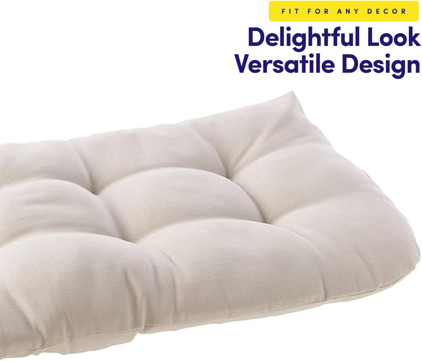 Outdoor Patio Loveseat Thick Tufted 44" x 19" Fiber Fill Cushion , Cream