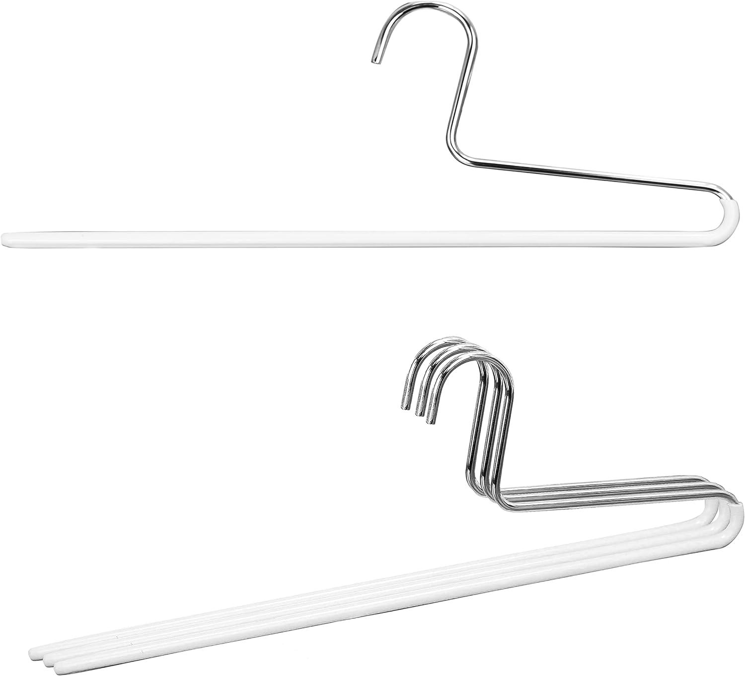 White Slim Ergonomic Non-Slip Steel Trouser Hangers, Set of 4