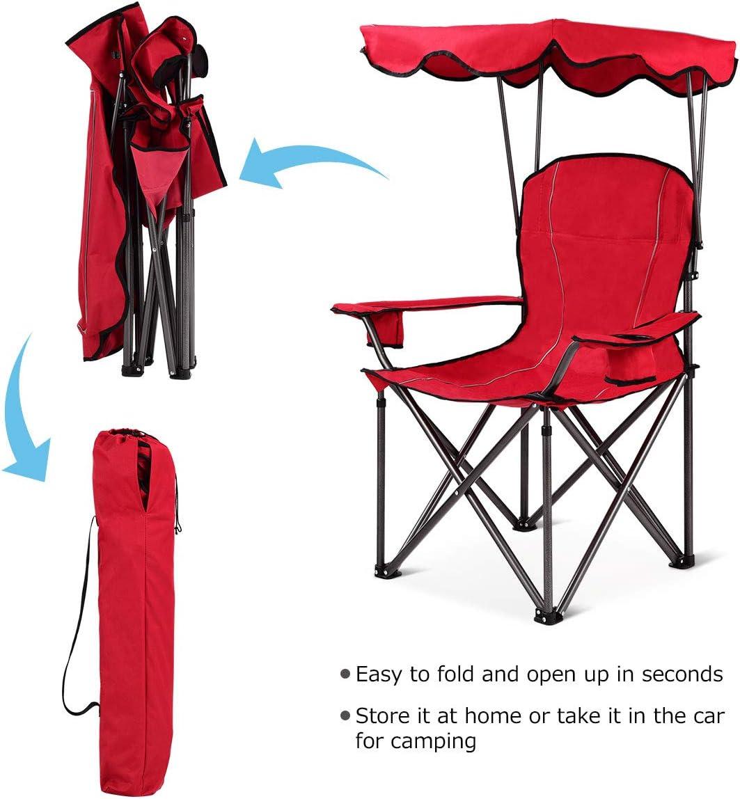 Arlmont & Co. Portable Folding Beach Canopy Chair With Cup Holders