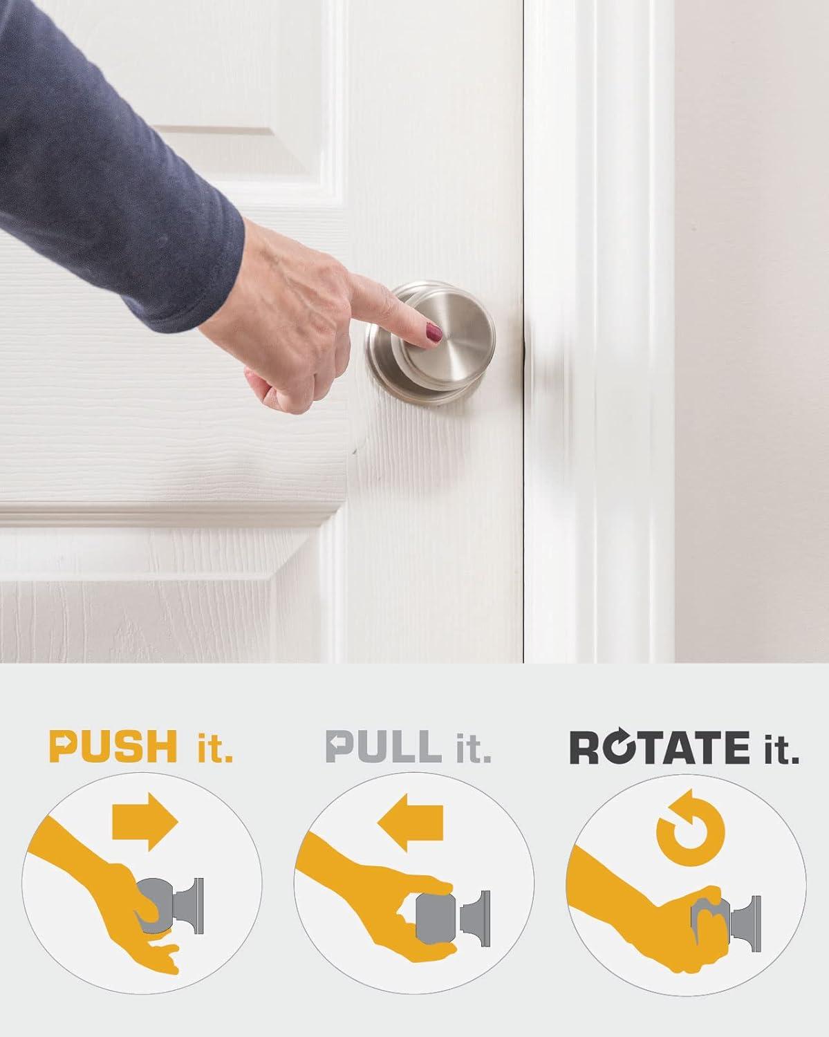 BRINKS - Ganyon Modern Home Decor Hall Closet Door Knob, Satin Nickel - Keyless Easy Open Indoor Door Knob Opens Hands Free