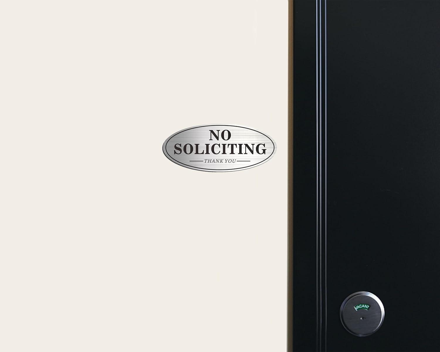 No Soliciting Sign, No Solicitors Sign for Front Door, 2 Pack Self-Adhesive Aluminum Metal No Solitation Do Not Knock or Ring Bell Sign, 7.0 x 3.0 inches Weather Resistant Signs for Home Doorbell Busi