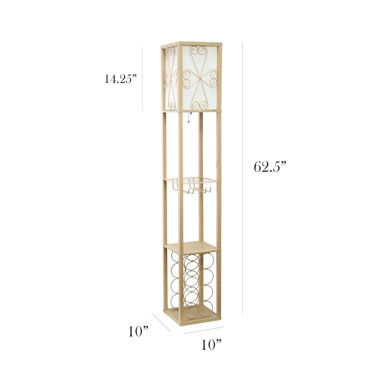 Etagere Organizer Storage Shelf Floor Lamp with Linen Shade Tan - Simple Designs: Modern Electric Wood Composite Lighting