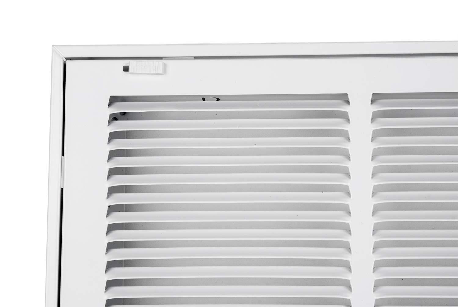 14x14 White Steel Return Air Filter Grille with Fixed Hinges