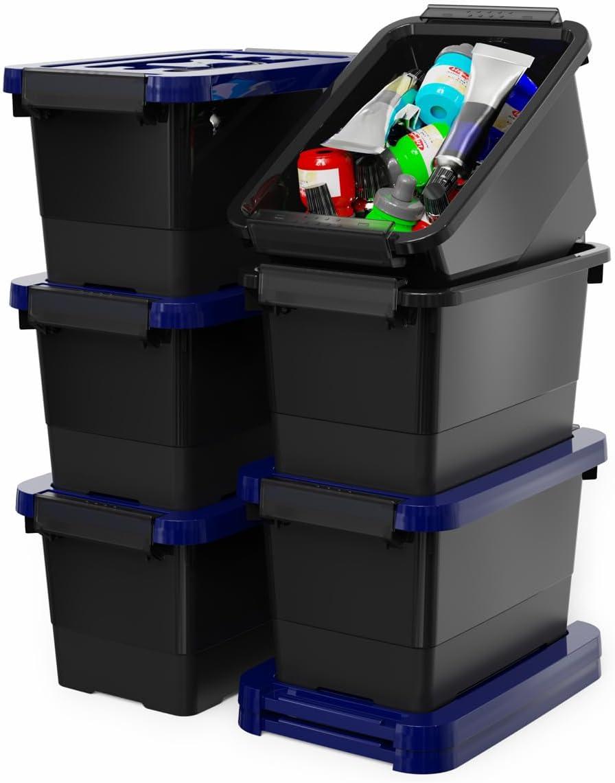 Clear Stackable Plastic Storage Boxes with Lids, 6-Pack, 5 Liters