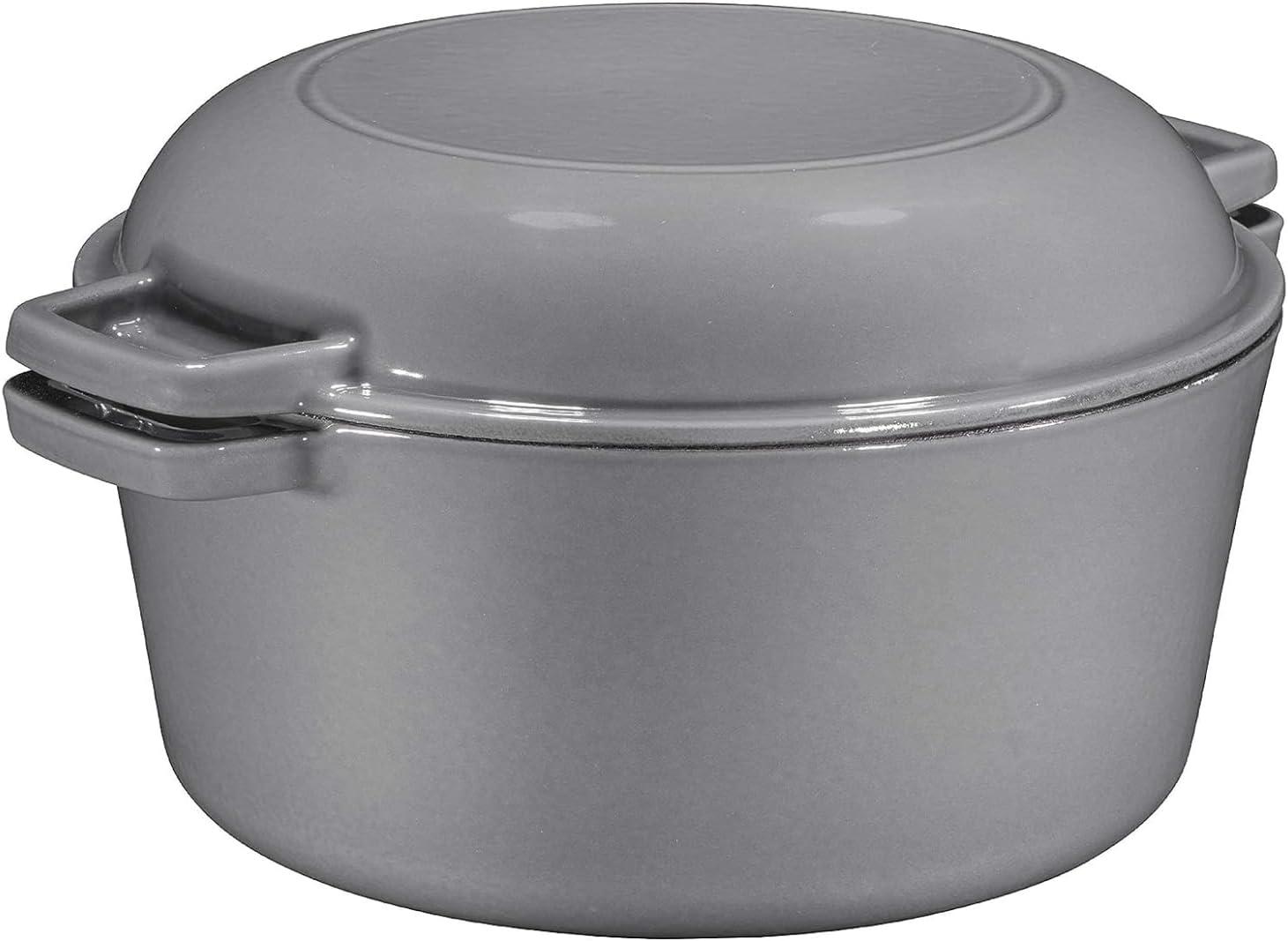 Bruntmor 2-in-1 Gray Enamel Cast Iron Dutch Oven & Skillet Set, 5 Quarts | All-in-One Cookware for Induction, Electric, Gas, Stovetop & Oven