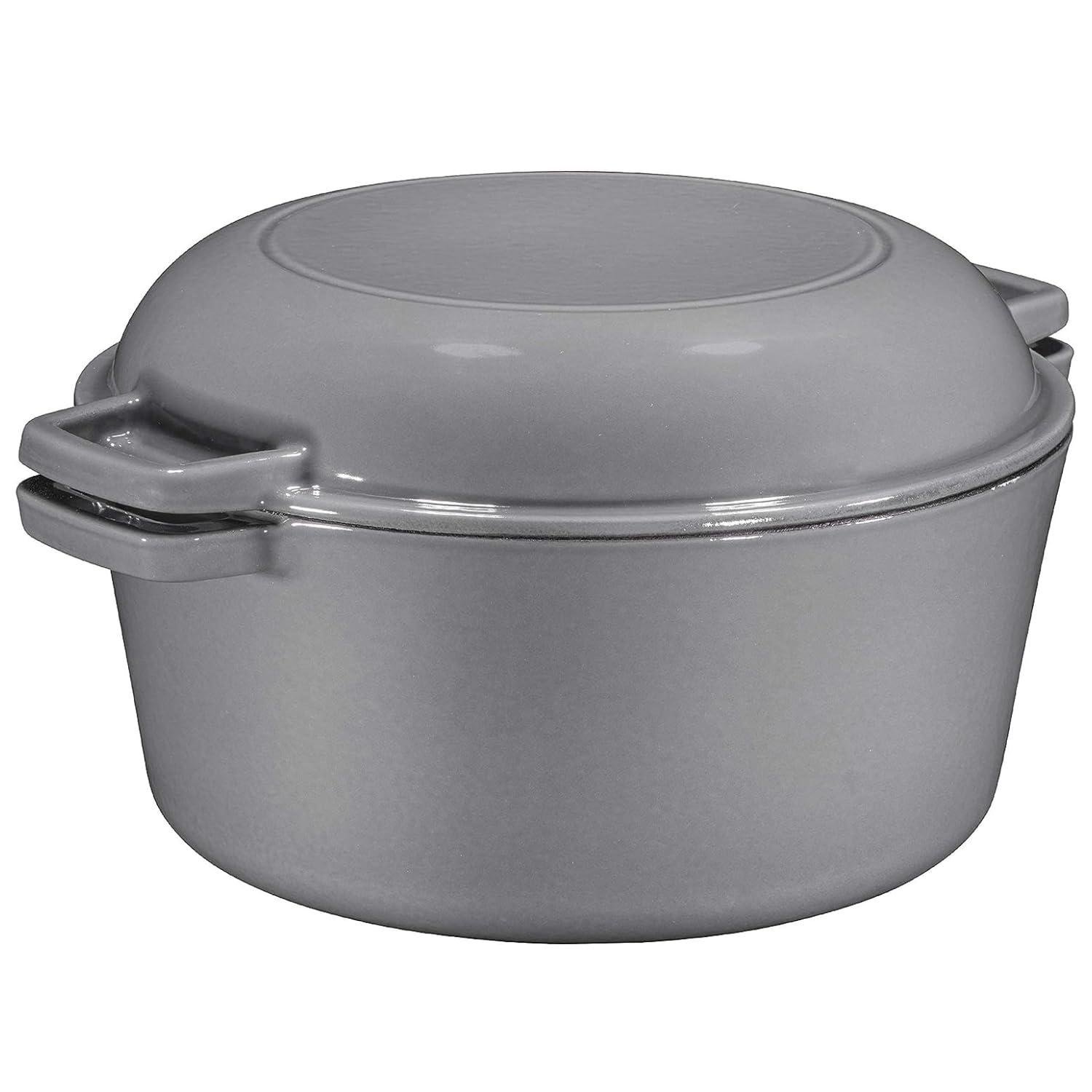 Bruntmor 2-in-1 Gray Enamel Cast Iron Dutch Oven & Skillet Set, 5 Quarts | All-in-One Cookware for Induction, Electric, Gas, Stovetop & Oven