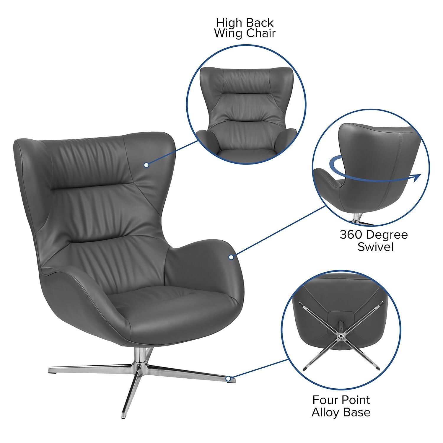 Flash Furniture Gray LeatherSoft Swivel Wing Chair